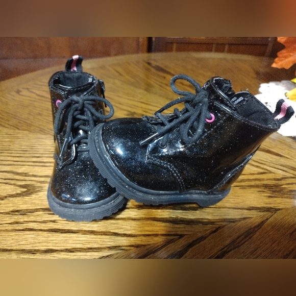 Toddler Size 4 Wonder Nation Black Sparkle Zip Lace-up Hiking Walking Boots - Picture 8 of 8